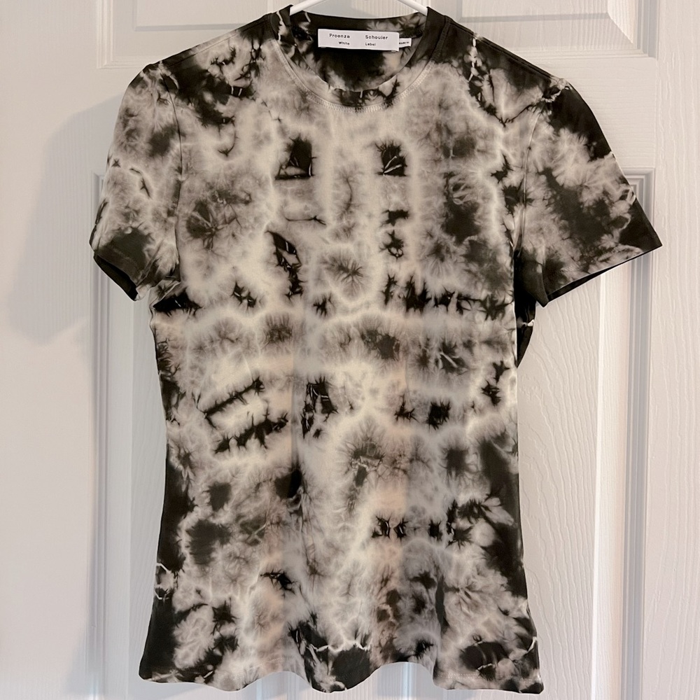 Proenza Schouler, Tie Dye Ecru & Taupe Short Sleeve Tee in Size S